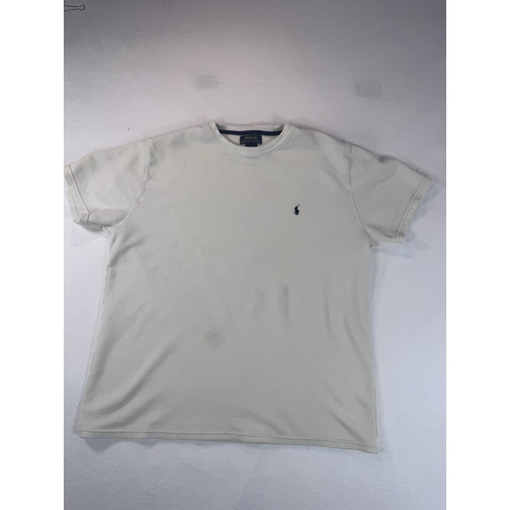 Polo Ralph Lauren Waffle Knit Thermal T Shirt Mens XL Cream Short Sleeve